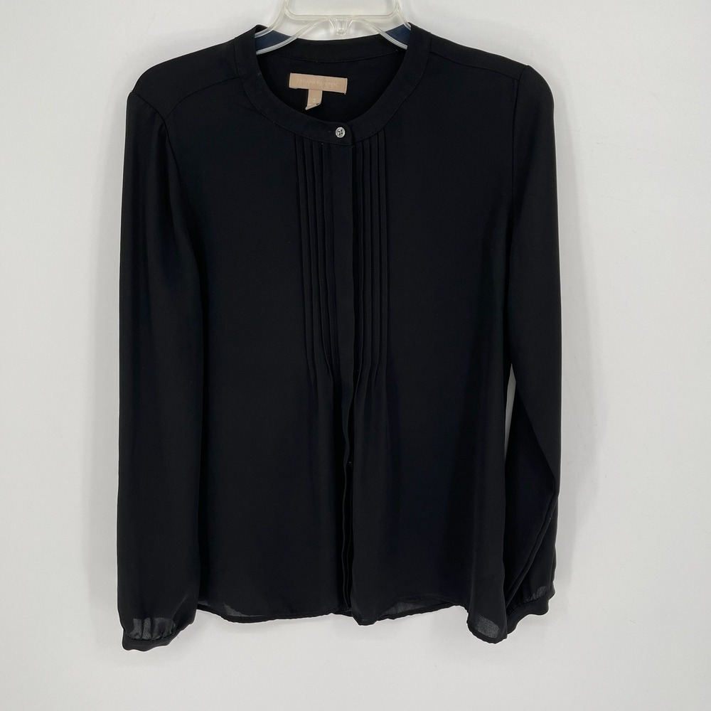 Banana Republic‎ Women's Black Pleated Front Long Sleeve Blouse Size Small